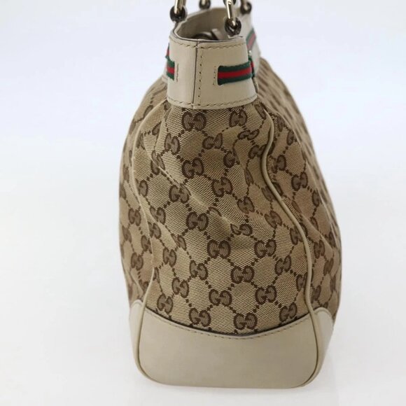 GUCCI GG Canvas Web Sherry Line Tote Bag Beige Red Green 257061 Auth BA6046 - Picture 6 of 16